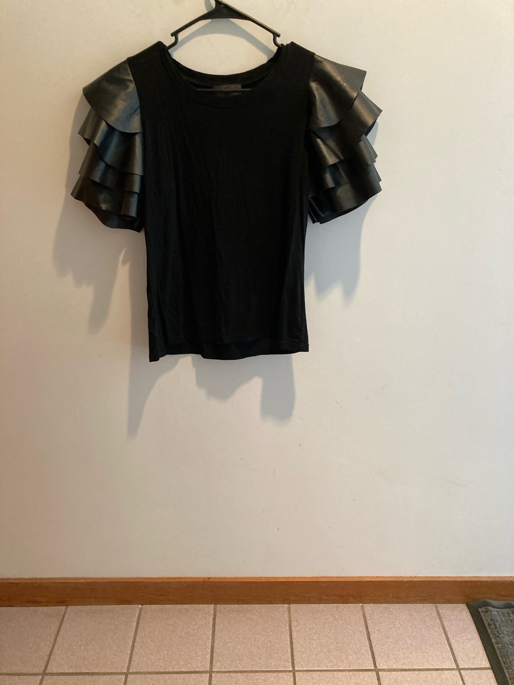 Gracia Black Short Sleeve Top with Layered Ruffle Sleeves
